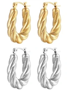 Pendientes de aro con textura - Dorado - Ver 5