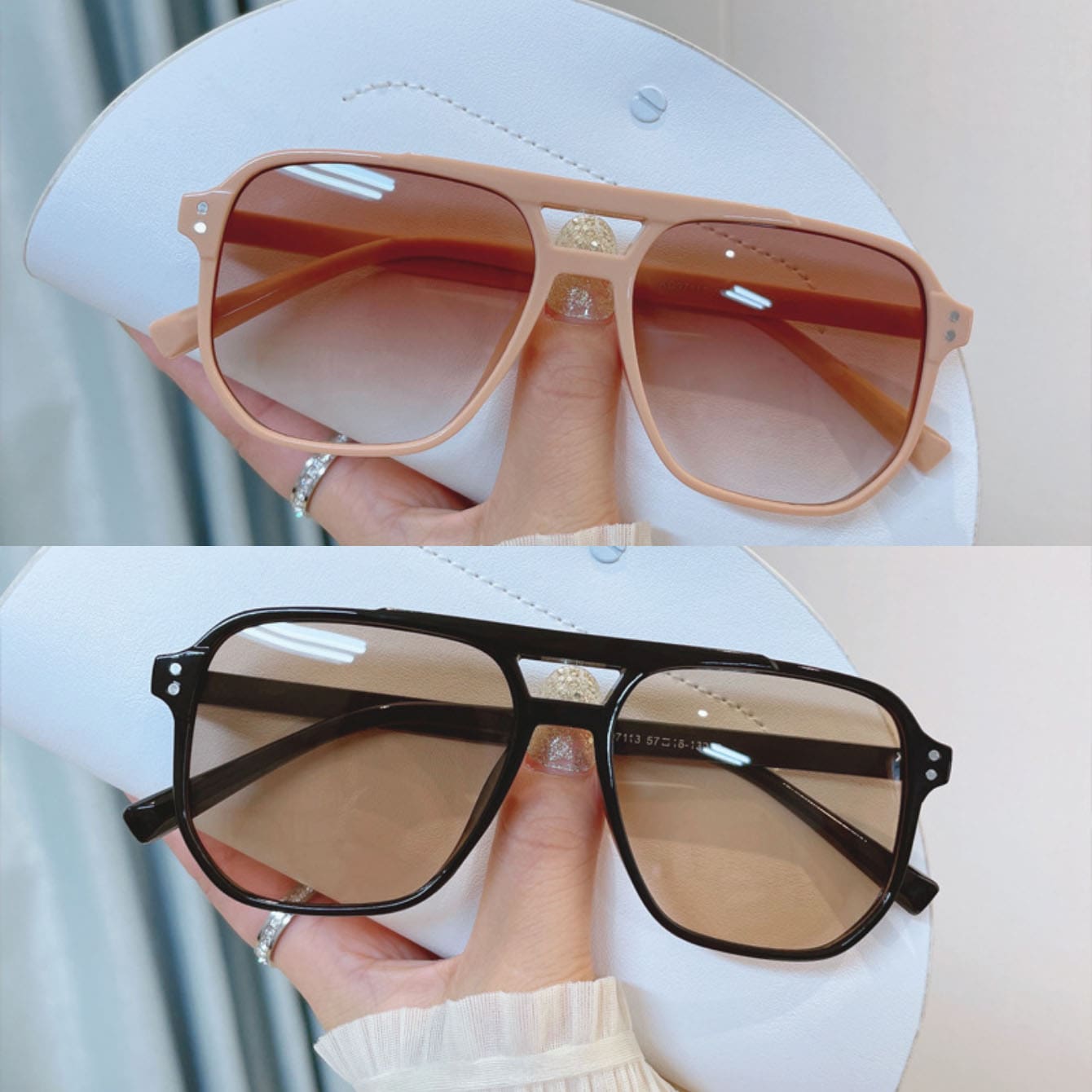 2 buc. Ochelari de modă supradimensionați, retro, cu fascicul dublu, lentile oceanice cu personalitate în stil,