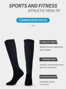 1雙中性拉鍊壓縮腿套適用於戶外健身跑步騎行遠足 - 黑色 - 查看 1