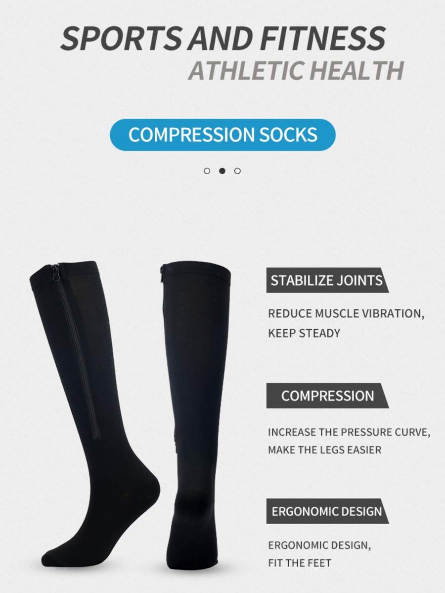 1雙中性拉鍊壓縮腿套適用於戶外健身跑步騎行遠足 - 黑色 - 查看 1