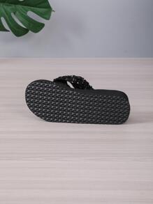 Ladies' Summer Sparkling Slippers, Open Toe Anti-Slip Beach Sandals With Thick Platform And Wedge Heel Valentines