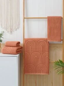 QIBHI 1 pieza Toalla de baño liso color - Naranja Quemada - Ver 2