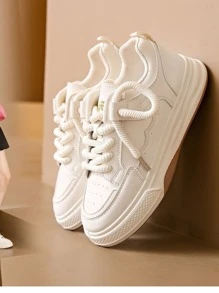 1pair Women's Sports Waterproof Casual Skateboarding Shoes With Front Tie, Solid Color Pu Leather Low-top Outdoor Sneakers, Anti-slip