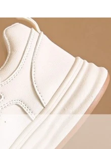 1pair Women's Sports Waterproof Casual Skateboarding Shoes With Front Tie, Solid Color Pu Leather Low-top Outdoor Sneakers, Anti-slip