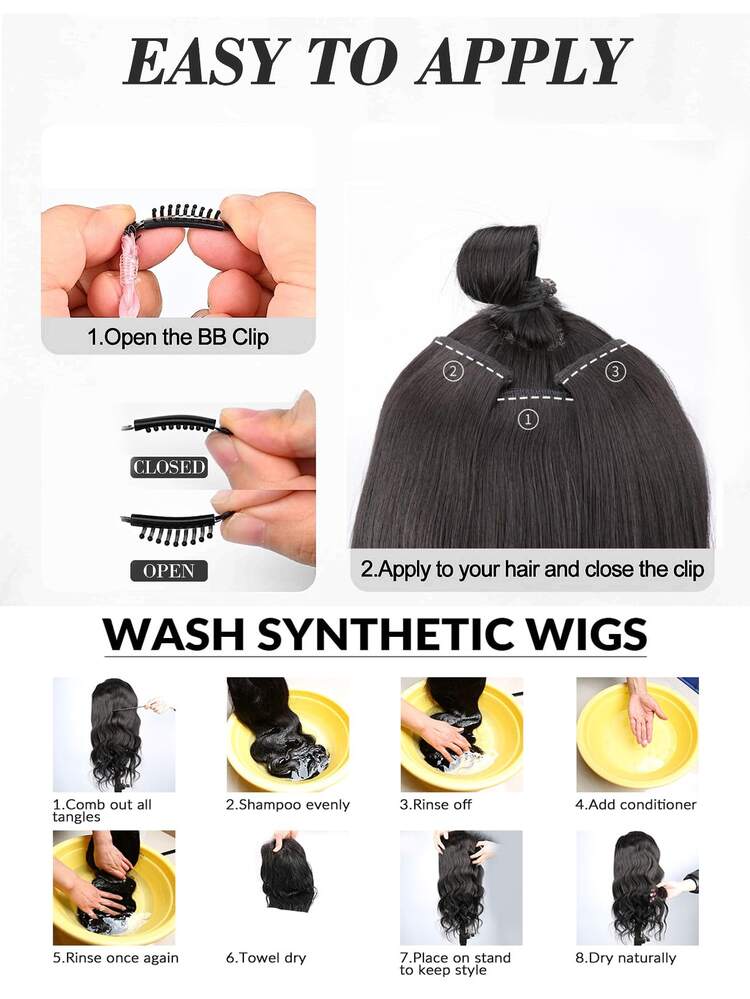 grande ondulato sintetico Estensione dei capelli Clip - nero - Visualizzare 6