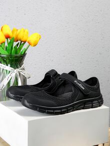 夏季透气女士运动鞋，加大码，防滑，轻便，休闲，网眼，闭合，红色跑鞋，舒适，特价 - 黑色 - 查看 4