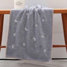 1pc Embroidered Stars And Moon Gray Coral Fleece Soft Absorbent Towel For Bathroom, Face Wash And Showering - Grey - View 4