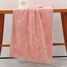 1件星月刺繡珊瑚絨毛巾,柔軟吸水不掉絮,適用於面部、浴巾,粉色 - 粉色 - 查看 3