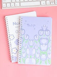 M O K A 4pcs/set A5 Spiral Notebook With Cute Flower Pattern, 60 Sheets Of Lined Pages, Ideal For Office And School Supplies - Blue - View 6