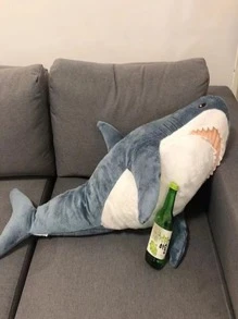 1pc Cute Shark Stuffed Plush Toy, Long Bolster Pillow Doll Birthday Gift For Girls - Multicolor - View 3