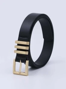 1pc Multicolor Women's Metallic Pin Buckle Triple Loops Pu Dress Decoration Fashionable All-match Belt Suitable For Daily Wear - Black - View 3