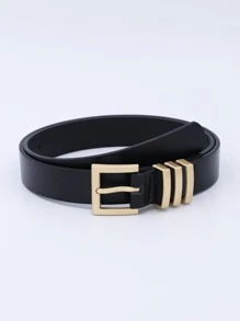 1pc Multicolor Women's Metallic Pin Buckle Triple Loops Pu Dress Decoration Fashionable All-match Belt Suitable For Daily Wear - Black - View 1