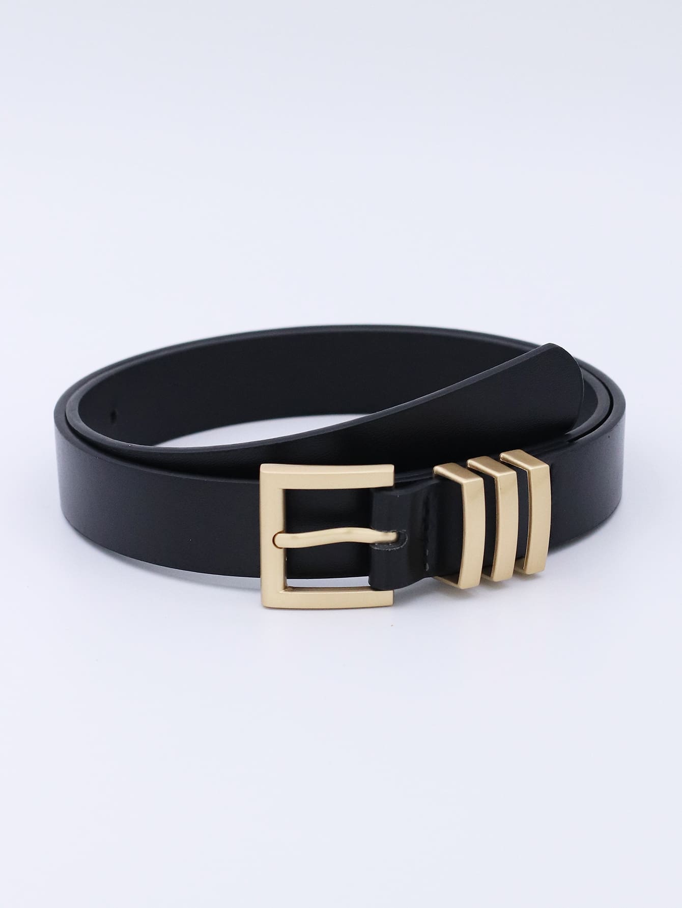 1pc Multicolor Women's Metallic Pin Buckle Triple Loops Pu Dress Decoration Fashionable All-match Belt Suitable For Daily Wear - Black - View 1