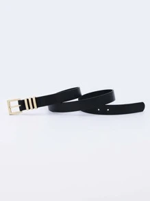 1pc Multicolor Women's Metallic Pin Buckle Triple Loops Pu Dress Decoration Fashionable All-match Belt Suitable For Daily Wear - Black - View 5
