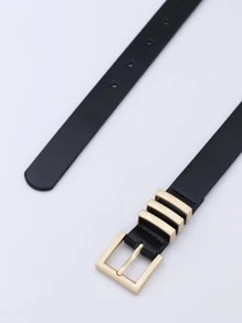 1pc Multicolor Women's Metallic Pin Buckle Triple Loops Pu Dress Decoration Fashionable All-match Belt Suitable For Daily Wear - Black - View 4