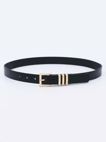 1pc Multicolor Women's Metallic Pin Buckle Triple Loops Pu Dress Decoration Fashionable All-match Belt Suitable For Daily Wear - Black - View 2