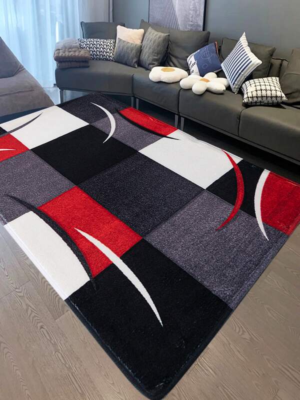 1pc Flannel Soft Geometric Pattern Washable And Anti-slip Bathroom Mat, Suitable For Living Room, Bedroom, Bedside, Laundry Room