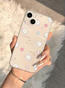 1pc Shockproof Transparent Soft Case With Precise Hole And Cute Butterfly & Flower Print, Compatible With Samsung/Iphone Models - Multicolor - View 2