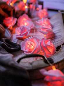 Luces de cadena con flores de rosa LED, decoración romántica interior para propuestas, cumpleaños, decoración de habitación de niñas - Rosa - Ver 10