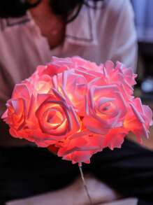 Luces de cadena con flores de rosa LED, decoración romántica interior para propuestas, cumpleaños, decoración de habitación de niñas - Rosa - Ver 11