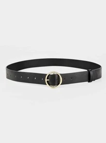 1pc Gold-Tone Raised Buckle Decorated Versatile Women's Belt For Daily Wear Summer, School Fall, Autumn, Halloween - Black - View 2
