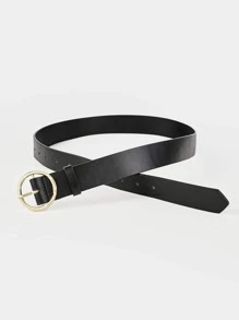 1pc Gold-Tone Raised Buckle Decorated Versatile Women's Belt For Daily Wear Summer, School Fall, Autumn, Halloween - Black - View 3