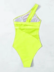Summer Beach New Sexy Fashion Neon One Shoulder One-Piece Swimsuit Bathing Suit