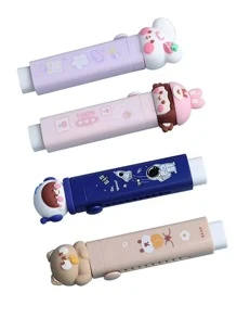 1 set Design Dessin Animé Bureau Gomme Avec 2 Remplacement Recharges