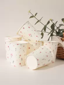 Set de 8 vasos desechables de papel con diseños de flores y campo, de temática vegetal, adecuados para cualquier ocasión estacional