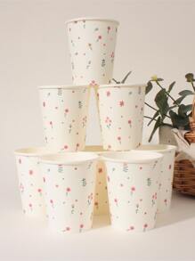 Set de 8 vasos desechables de papel con diseños de flores y campo, de temática vegetal, adecuados para cualquier ocasión estacional