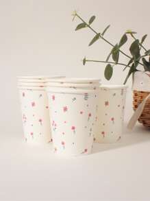 Set de 8 vasos desechables de papel con diseños de flores y campo, de temática vegetal, adecuados para cualquier ocasión estacional