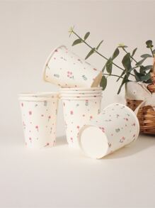 Set de 8 vasos desechables de papel con diseños de flores y campo, de temática vegetal, adecuados para cualquier ocasión estacional