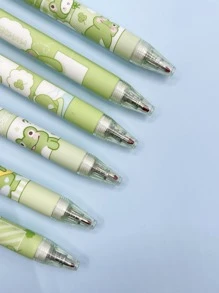 6入組/套青蛙設計圓珠筆,可愛黑色墨水凝膠墨水鋼筆帶卡通圖片 - 綠色 - 查看 3