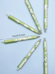 6入組/套青蛙設計圓珠筆,可愛黑色墨水凝膠墨水鋼筆帶卡通圖片 - 綠色 - 查看 4
