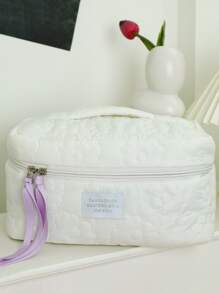 1pc Flower Quilted Makeup Bag - White - View 7