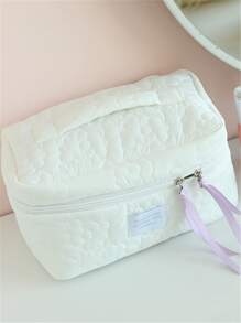 1pc Flower Quilted Makeup Bag - White - View 8