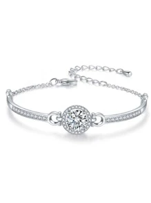 1入組女性手環禮品,新風格優雅黃銅&方晶鋯石鑲嵌首飾類 - 銀色 - 查看 2