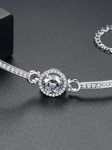 1入組女性手環禮品,新風格優雅黃銅&方晶鋯石鑲嵌首飾類 - 銀色 - 查看 3