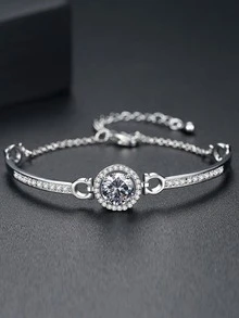 1入組女性手環禮品,新風格優雅黃銅&方晶鋯石鑲嵌首飾類 - 銀色 - 查看 5