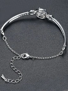 1入組女性手環禮品,新風格優雅黃銅&方晶鋯石鑲嵌首飾類 - 銀色 - 查看 4