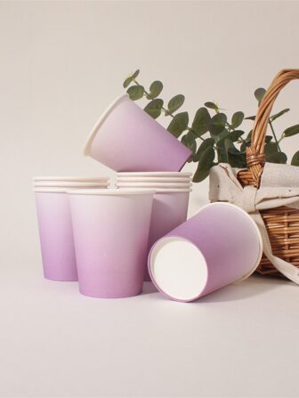 10个/包纯色渐变紫色一次性纸杯，四季派对用品