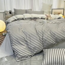 1入組經典條紋圖案或者格子拉絲床上用品被套,可水洗,親膚和透氣適用於臥室 - 彩色 - 查看 2