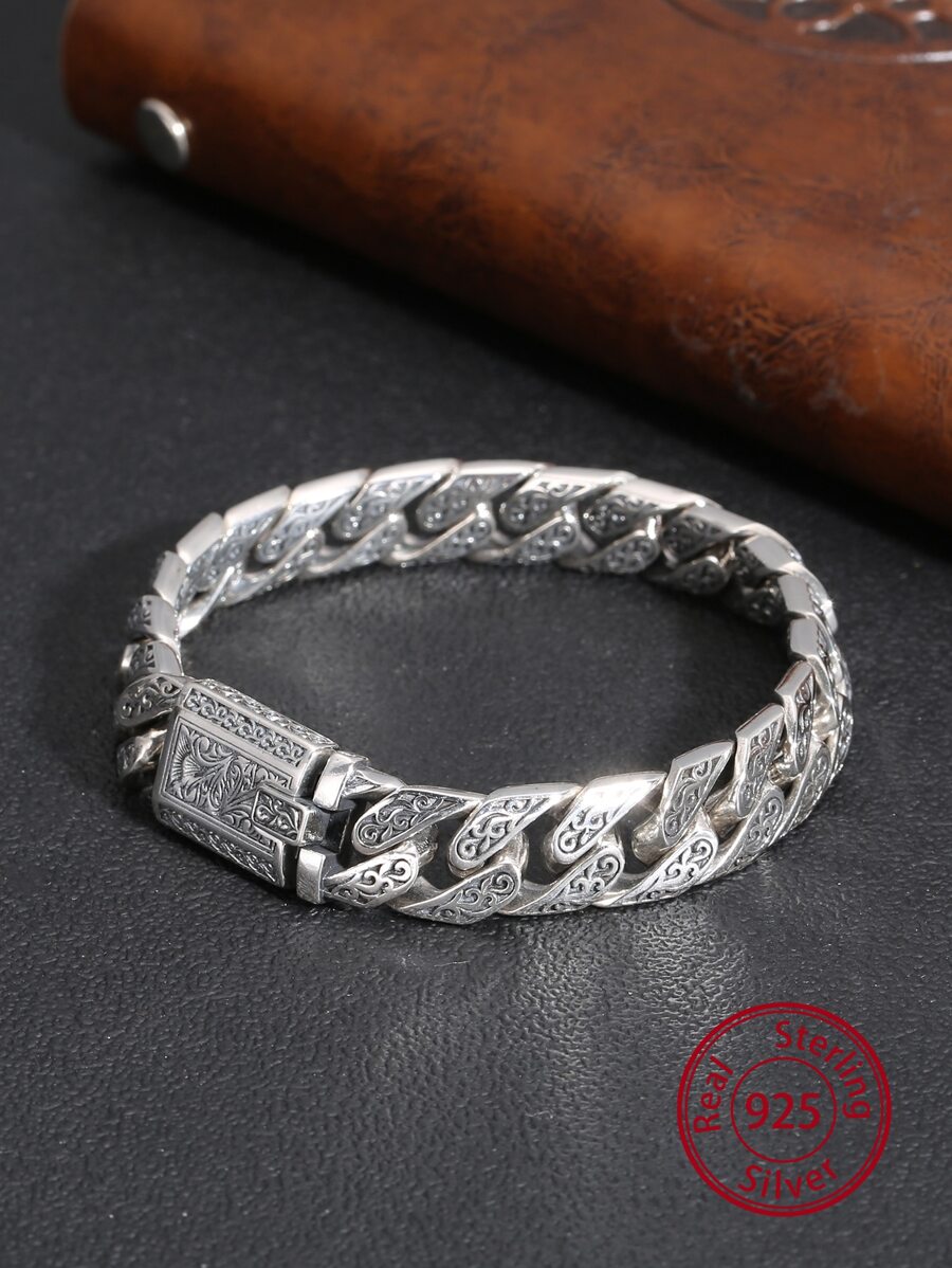 1Pc Phong Cách Punk Cây Nho Vĩnh Cửu Và Celtic Nút Thắt Hoa Văn Bạc Nam Thổ Nhĩ Kỳ Vòng Tay Handmade CHA - toàn hoa - Xem 1