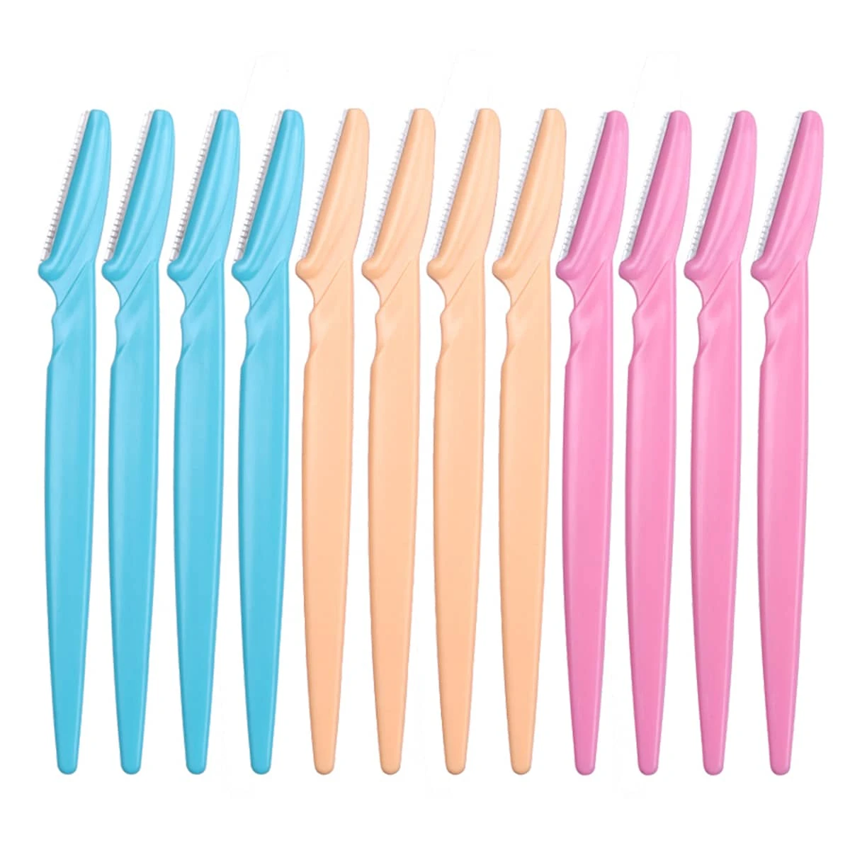 12 件/套修眉刀和剃须刀套装，眉毛修剪器和剃须刀，去角质磨皮工具，体毛脱毛修剪器和面部及眉毛剃须刀套装长柄刀片带精密盖女士眉毛塑形工具适合旅行使用 - 彩色 - 查看 1