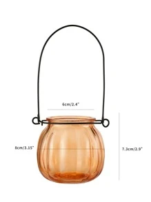 6pcs Orange Glass Pumpkin Tea Light Candle Holders For Decoration - Orange - View 4