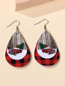 1雙聖誕禮品紅色的運動汽車形狀PU皮革吊墜耳環合適的適合女士 - 酒紅色 - 查看 3