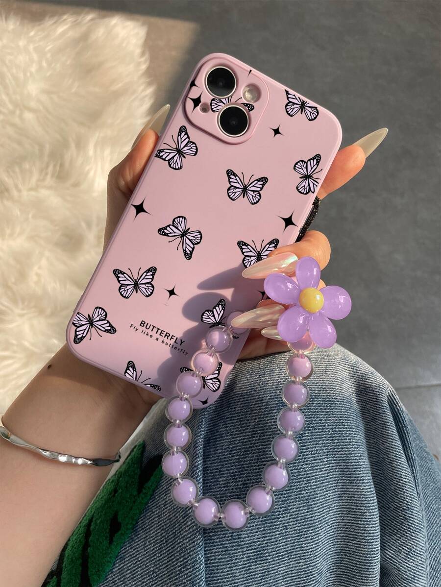 Butterfly Pattern Phone Case With Lanyard - Multicolor - View 1