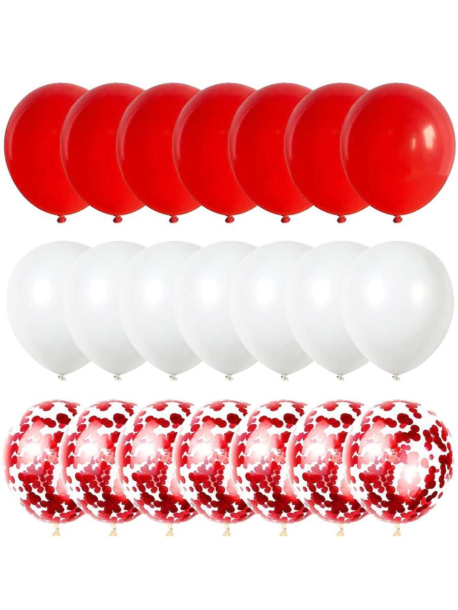 Red White Balloons Set 21 Pack 12 Inch Red White Confetti Latex Balloons, Matte Red White Helium Party Balloons For Birthday Party Wedding Christmas Valentine's Day Party Decoration - Multicolor - View 1