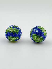 1雙純銀時尚地球形狀耳釘帶發亮的球&水晶適用於女性日常穿著