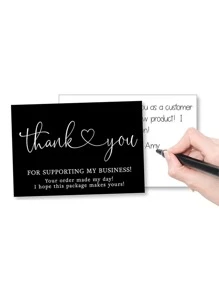 50pcs Creative Black Thank You Gift Card, Flower Bouquet Gift Message Card - Black and White - View 3